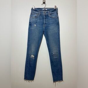 GRLFRND Karolina Sixpence Jeans Woman’s 25 Slightly Distressed Dark Blue Denim